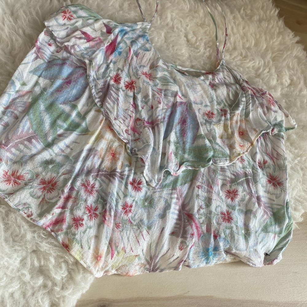 EUC American Eagle White Floral Ruffled Tank L - Picture 1 of 9